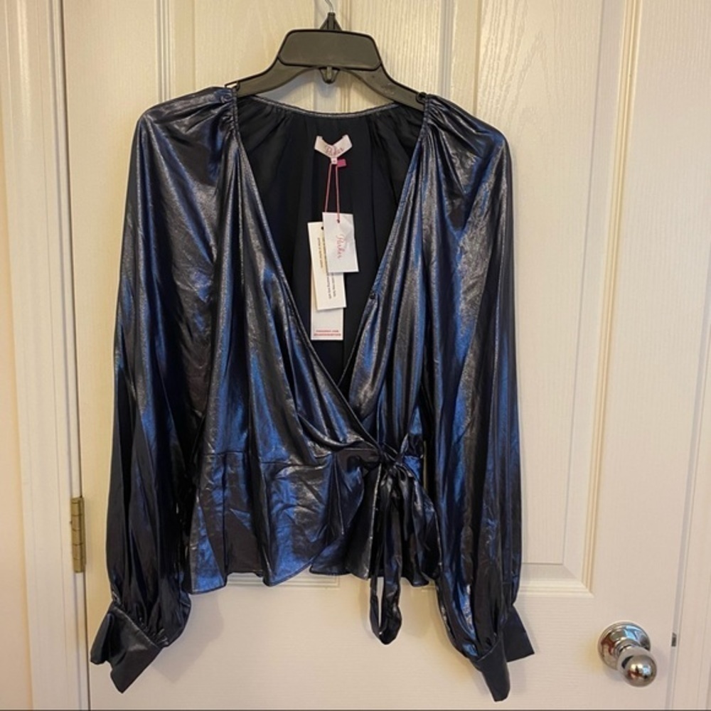 Parker Sheridan Metallic Wrap Blouse NIGHT SKY XS - Picture 5 of 13